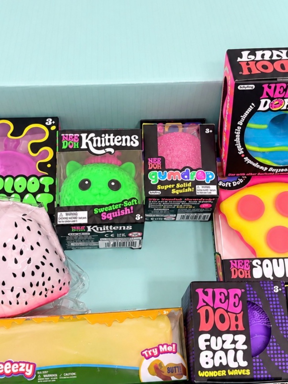Everything shown; Authentic Schylling Needoh Knittens,SplootSplat,Gumdrop,Dohnut
